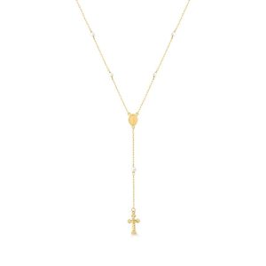 Colar Terço Medalha Milagrosa com Pérolas em Ouro Amarelo 18k