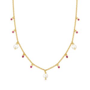 Colar com Pérola e Cravejado em Prata 925 com Banho de Ouro Amarelo 18k