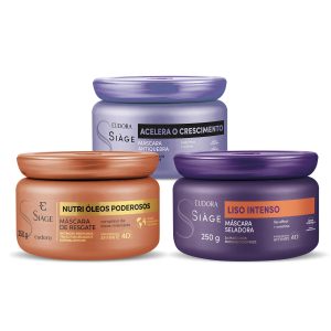 Combo Máscara Capilar Siàge: Acelera o Crescimento 250g + Liso Intenso 250g + Óleos Poderosos 250g