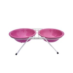 Comedouro Duplo com Suporte Royale Rosa
