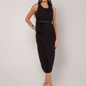 Conjunto Alfaiataria Saia Midi e Regata Preto