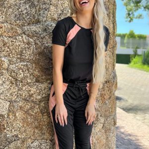 Conjunto Blusa e Calça Preto e Rosa