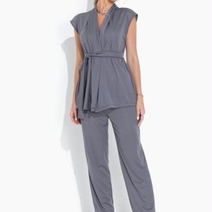Conjunto Cinza Cardigan e Calça
