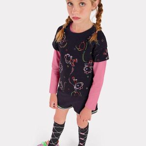 Conjunto Curto Moletom Menina Infantil Preto