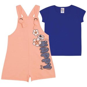 Conjunto Manga Curta Moletinho Menina Laranja