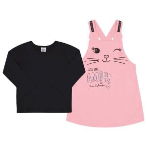 Conjunto Manga Longa Menina Rosa
