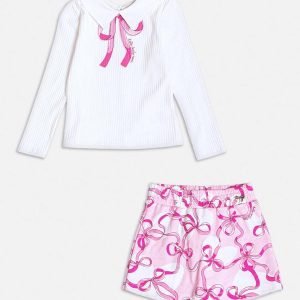 Conjunto Manga Longa com Laços Off White