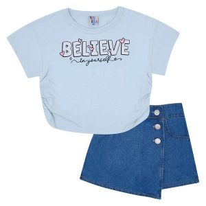 Conjunto Meia Malha Menina Azul