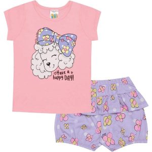 Conjunto Meia Malha Menina Rosa