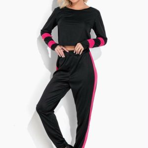 Conjunto Preta e Pink com Cropped e Calça