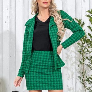 Conjunto Saia e Casaco Pied Poule Verde