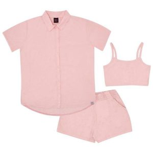 Conjunto Tricoline Menina Rosa
