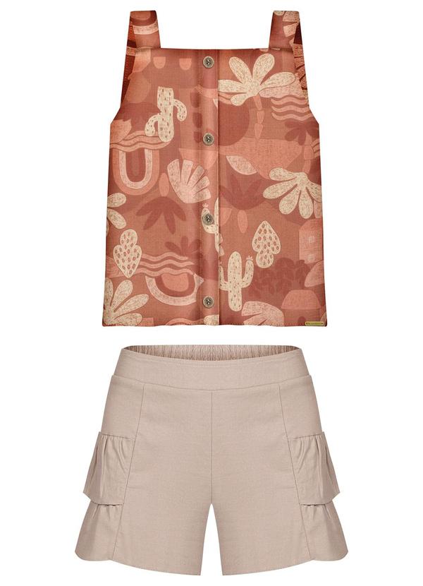 Conjunto com Blusa de Alças e Shorts Laranja