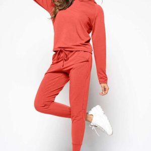 Conjunto de Moletinho Feminino com Casaco Capuz e Calça Jogger Laranja