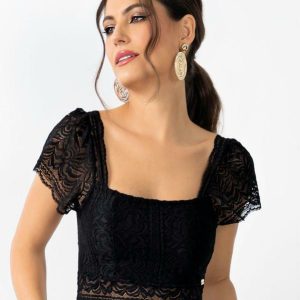 Cropped Preto de Renda