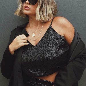 Cropped Preto em Paetê com Alças Reguláveis