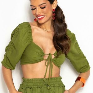 Cropped de Linho com Amarração Verde