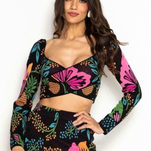 Cropped de Tricot Manga Longa Borboletário Preto