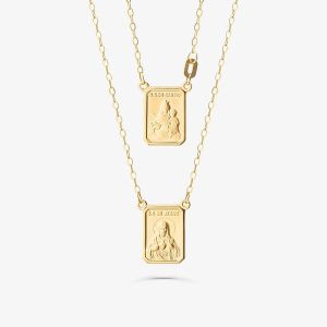 Escapulário Sagrado Coração de Jesus e Nossa Senhora do Carmo em Ouro Amarelo 18k