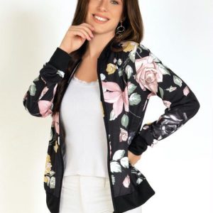Jaqueta Bomber Floral com Fechamento em Zíper