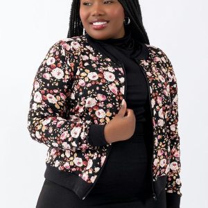 Jaqueta Bomber Preta e Floral