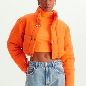 Jaqueta Cropped Puffer Laranja