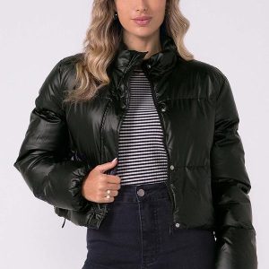 Jaqueta Feminina Puffer com Regulagem Preto