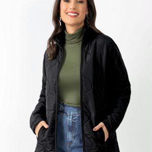 Jaqueta Puff Preto com Recorte e Bolsos