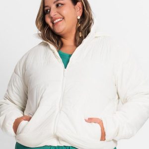 Jaqueta com Capuz Feminina Plus Size Bege