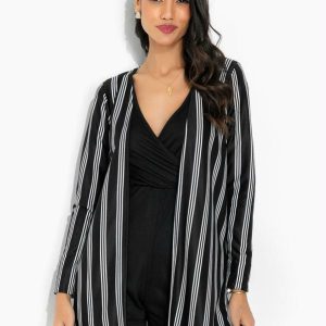 Kimono Listras Preta com Fenda nas Laterais