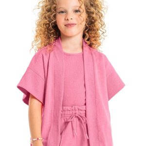 Kimono Oversize Juvenil em Moletom Rosa Pink