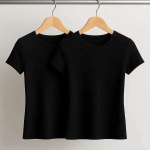Kit 2 Blusas Básicas Manga Curta Canelada Preto