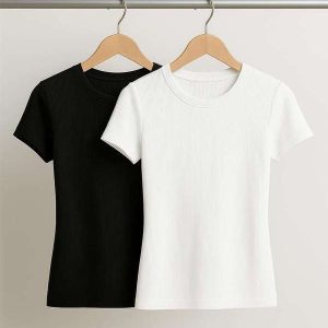 Kit 2 Blusas Básicas Manga Curta Canelada Preto