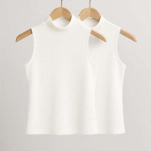Kit 2 Regatas Cava Americana Canelada Branco