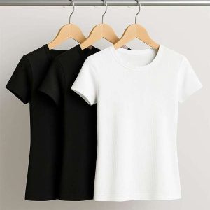 Kit 3 Blusas Básicas Manga Curta Canelada Preto