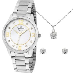 Kit Relógio Champion Feminino Elegance Com Colar e Brinco CN24119X