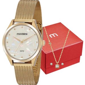 Kit Relógio Mondaine Feminino Com Colar e Brinco 99459LPMVDE1K1