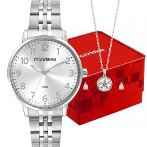 Kit Relógio Mondaine Feminino com Colar e Brinco 32662L0MVNE3K4