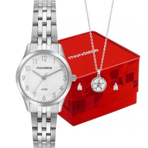 Kit Relógio Mondaine Feminino com Colar e Brinco 32696L0MVNE3K3