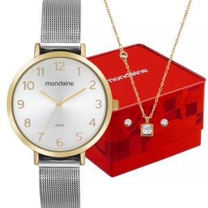 Kit Relógio Mondaine Feminino com Colar e Brinco 32846LPMVBE1K3