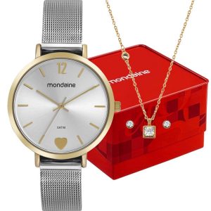 Kit Relógio Mondaine Feminino com Colar e Brinco 32848LPMVBE1K3