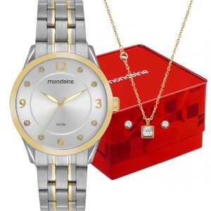 Kit Relógio Mondaine Feminino com Colar e Brinco 99766LPMVBE2K3