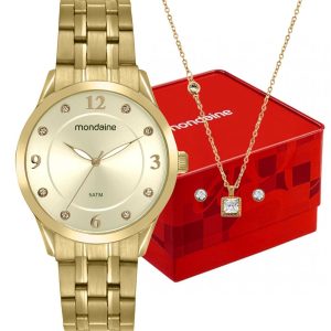 Kit Relógio Mondaine Feminino com Colar e Brinco 99766LPMVDE3K3