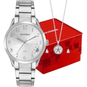 Kit Relógio Mondaine Feminino com Colar e brinco 99765L0MVNE1K3