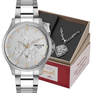 Kit Relógio Seculus Masculino com Cordão São Jorge 44009G0SKNA2K2