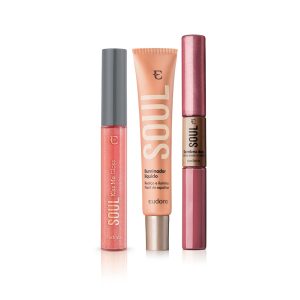 Kit Sombra Duo Rosa + Iluminador Líquido + Gloss Soul Kiss Me Rosa Holofote