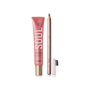 Kit Soul Blush Líquido Rosa Coradinho + Lápis Para Sobrancelhas Médio Claro
