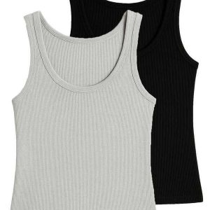 Kit com 2 Blusas Feminina Regata Hering N1te Mescla-Preto