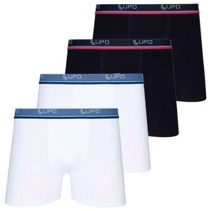 Kit com 4 Cuecas Boxer Lupo 523-088 Branco-Preto