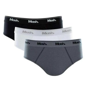 Kit/3 Cueca Slip Mash 010.04 Cz01-Preto/Branco/Chumbo